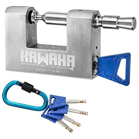 KAWAHA 71/80KD-5K Stainless Steel D-Shaped Padlock with Key for Garage Door, Containers, Shed, Locker and Warehouse (3-1/8 inch, Keyed Different - 5 Keys) Cover