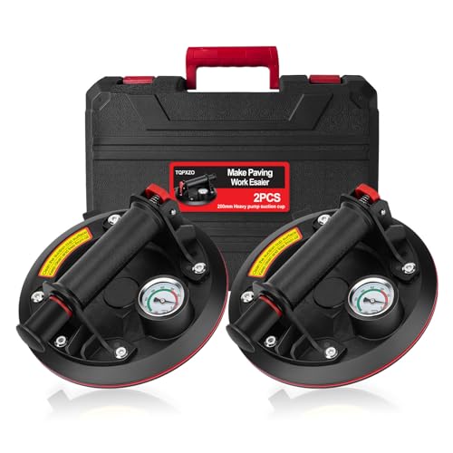 TQPXZO 2er-Set 8' Saugheber Glassauger mit Manometer, Fliesenheber Saugheber Max. Tragkraft 230 kg, Saugheber für Fliesen,Glas,Laminat mit Tragbarer Werkzeugkasten