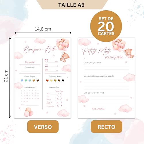 Milijou | 20 Carte pronostic Baby shower fille | A5 | Jeu de pronostic pour gender reveal, Fête...