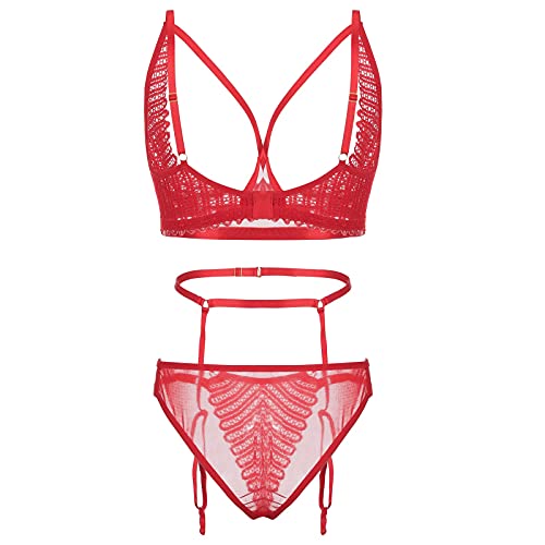 Lingerie Sets Underwear Women Lingerie Sexy Sets Half Cups Sleepwear Nightwear G-String Lace Dress (Red, S)
