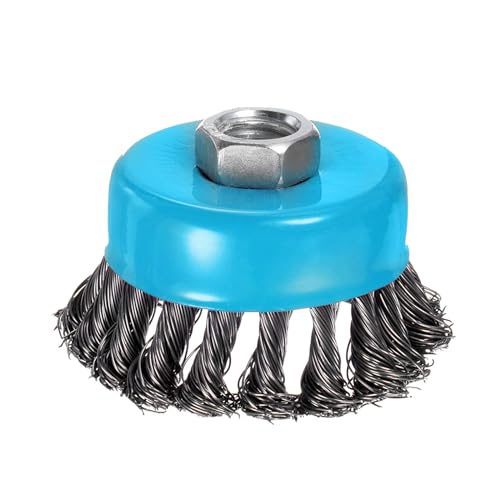 Image of Twisted Knotted Wire Cup Brush for Angle Grinder - [3 Inch] for Paint Stripping Cleaning Rust Duty Abrasive, 5 /8 Inch-11 Threaded Arbor, .020 Carbon Steel Wire, Light Blue
