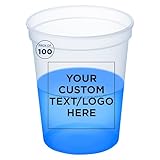 Custom Color Changing Plastic Cups 16 oz. Set of 100, Personalized Bulk Pack - Reusable, Perfect for Birthdays, Weddings, Picnic, Beach, Parties - Blue