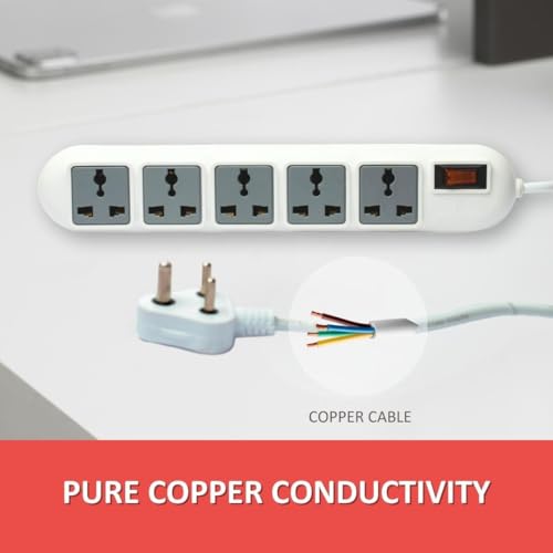 Image of SP50 - 5-Socket Power Strip | Surge Protection, Copper Cable & Reset Switch | 2m ABS Body, 3-Year Warranty