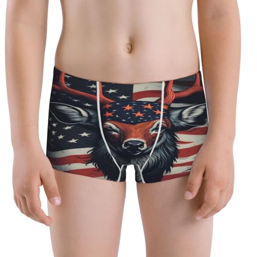 Boys' Cotton Boxer Brief Soft Underwear-Modern Usa Deer Head