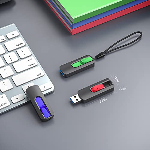 Image of RAOYI 3 Pack 128GB USB 3.1 Flash Drive, High Speed Renewed Colorful Thumb Drive Slide Retractable USB Stick Portable Memory Stick with Lanyard Hole (Green, Red, Blue)