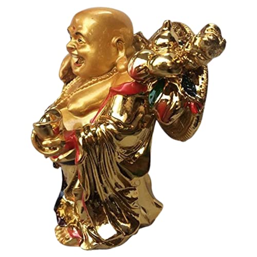 GJ Resin Fantasy Laughing Buddha For Money And Wealth And Good Luck; 5 Inches; 3.5 Inches,Golden