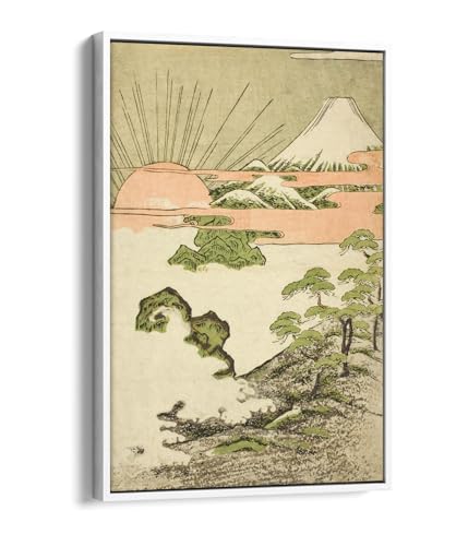 Vue du Mont Fuji Isoda Koryusai sur toile avec cadre flottant blanc 50,8 x 76,2 cm