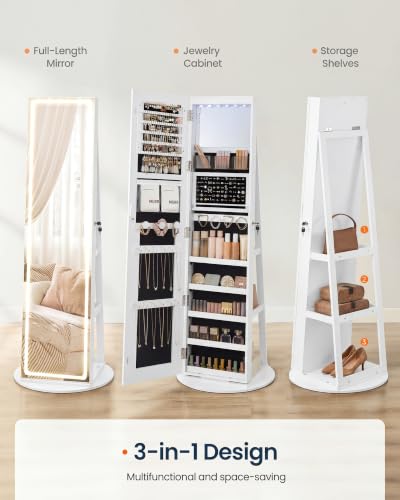 Image of SONGMICS HOME LED Standing Jewelry Armoire, Vanity Mirror with Storage