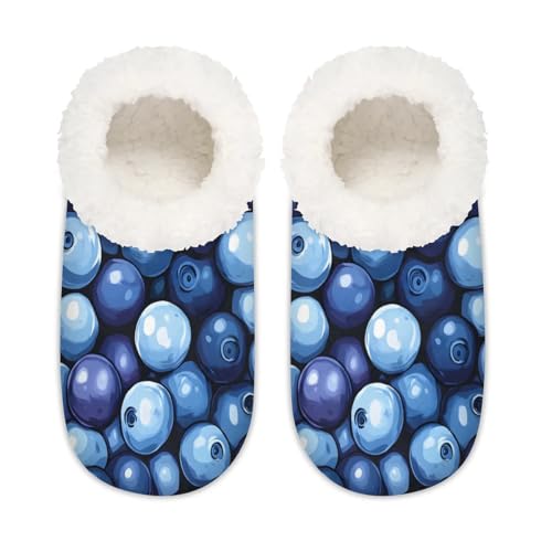 Blueberries Women's Slippers Socks Cozy Fuzzy Sherpa House Shoes Winter House Bedroom Slippers2