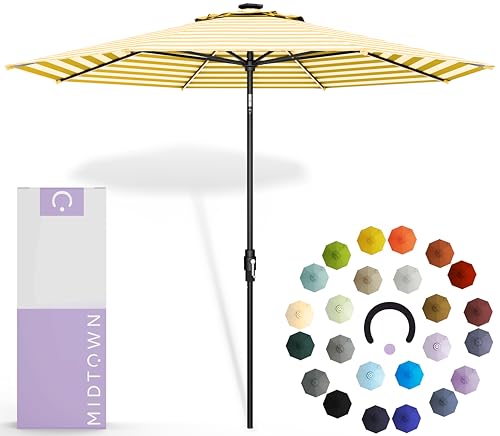 Image of Midtown Umbrellas LED Swilt - 9 Ft Solar LED Patio Umbrella, Sunny Stripes
