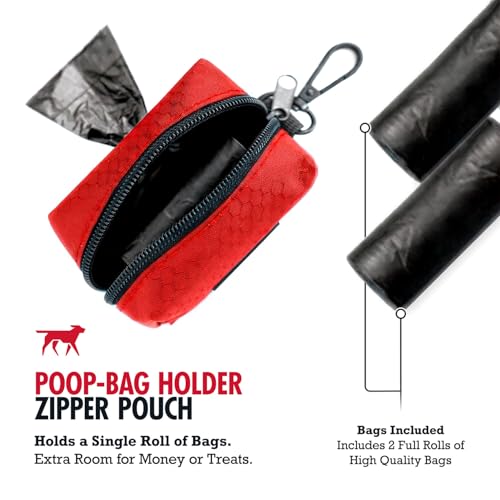 Image of Tuff Pupper Dog Poop Bag Holder | Works with Any Dog Leash | Zippered Waste Bag Dispenser | Waterproof with Rust-Proof Clip | Convenient Lightweight Design | Includes 2 Rolls of Leak-Proof Bags