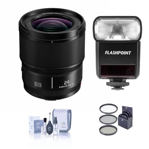 Image of Panasonic LUMIX S 24mm f/1.8 Lens for L Mount, Bundle with Flashpoint Zoom-Mini TTL R2 Flash, 67mm Filter Kit, Cleaning