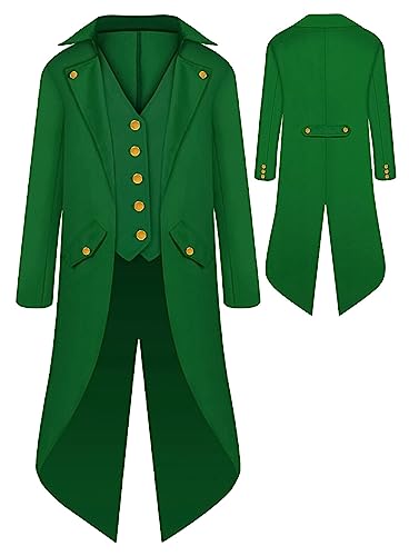 SEAUR Chaqueta gótica para niños, estilo frac, verde, steampunk,