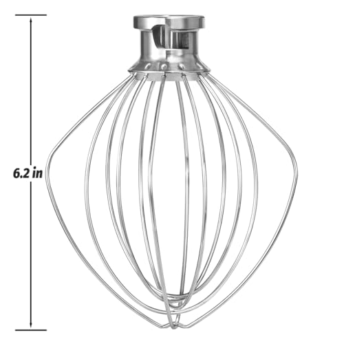 Image of K45WW Dishwasher Safe Whisk Attachment Fits 4.5 Quart and 5 QT KitchenAid Tilt-Head Stand Mixer Stainless Steel 6 Wires Whip for Egg Heavy Cream Beater, Cakes Mayonnaise