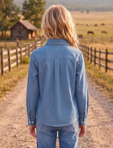 Image of Noomelfish Girls Long Sleeve Button Down Shirt Tie Front Western Tops Cowgirl Outfit (5-14 Years)