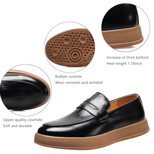 Men's Leather Platform Comfort Causal Penny Loafers Retro Round Toe Non-Slip Comfort Slip-On Walking Driving Moccasin Shoes2