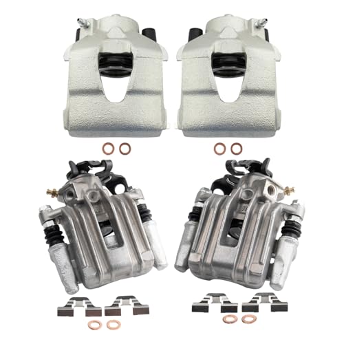 Image of TRQ Front and Rear Brake Caliper Set Zinc Coated Brackets Compatible with 1998-2010 Volkswagen Beetle 1999-2006 Golf