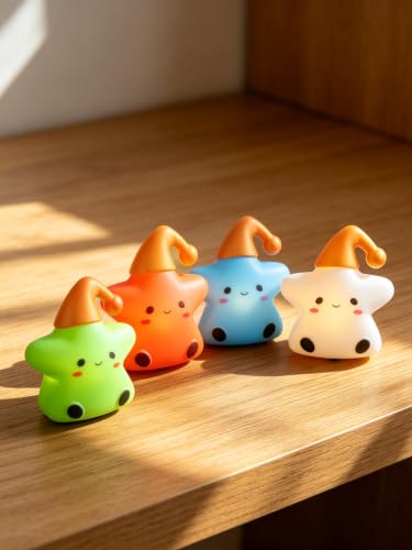 Image of Cute LED Plug-in Night Light with Light Sensor - Green + Orange | Light Sensor Controlled Dusk to Dawn LED Night Lamp - Pentagram shaped Lamp Take Good Care Children Sleep