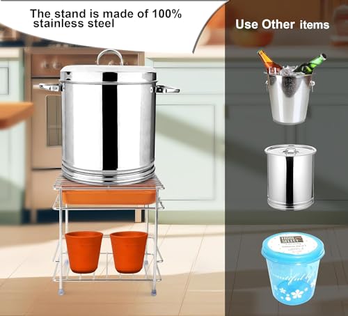 Image of 3 in 1 Heavy Stainless Steel Matka Stand with Tray Holder, Water Dispenser Stand for Kitchen, Water Jar Stand and Dispenser, Stand for Water Dispenser (20 x 20 x 18 CM) (Pack of 1)