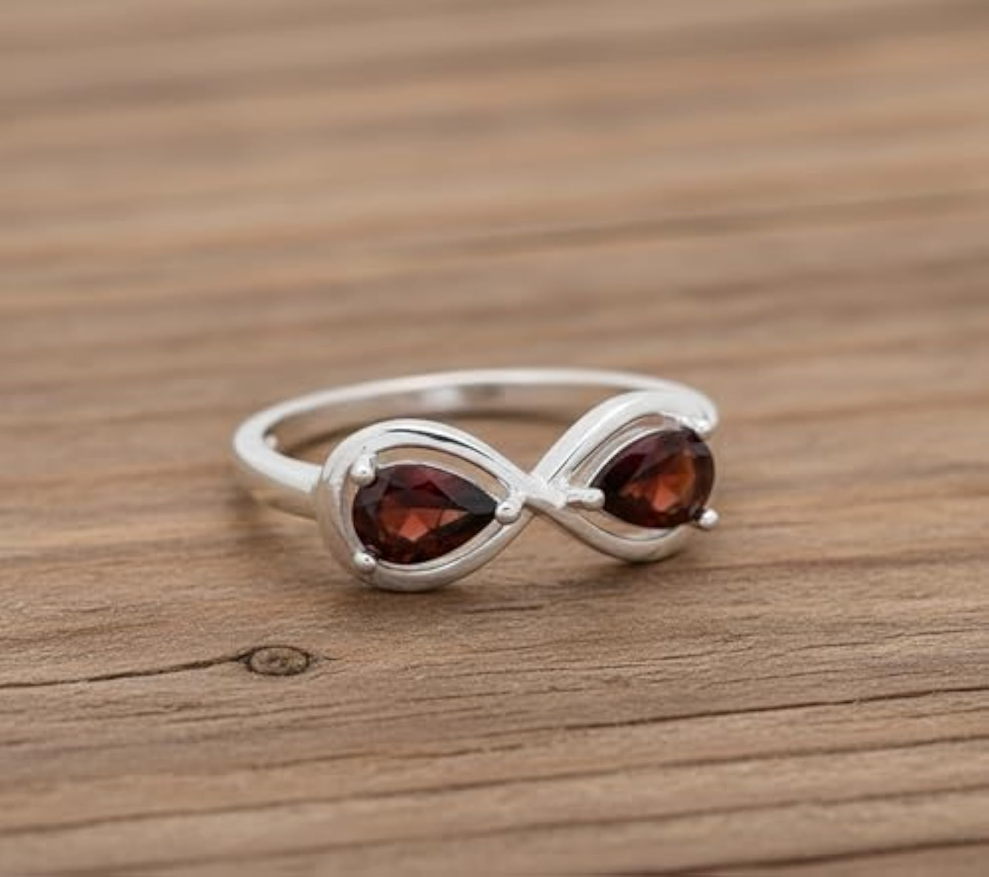 Women's 925 Sterling Silver Ring with Natural Garnet Stone, Valentine's Gift