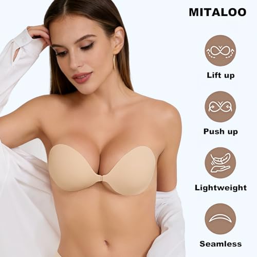 Image of MITALOO Seamless Adhesive Bra Sticky Strapless Invisible Push up Bras Silicone Backless Nipple Cover for Women