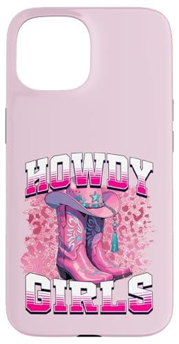 Stivali Cowboy Western Cowgirl leopardo rosa Howdy Ragazze Custodia per iPhone 15