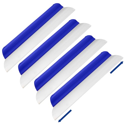 Image of 4 Pack 14 Inch Car Drying Squeegee Blue Silicone Window Blade | Flexible Silicone for Drying Windshield Shower Glass, Bathroom Window Cleaner, T-bar Design, Long Handle Wash Tool