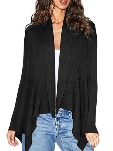 Image of INKOFF Womens Draped Front Cardigan Sweaters Long Sleeve Waterfall Irregular Hem Cardigans Lighweight