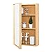 Mueble de Pared para Baño con Espejo y Puerta Armario Colgante con 2 Estantes Ajustables en Altura Auxiliar de Baño Suspendido Bambú 61 x 35 x 14 cm Natural