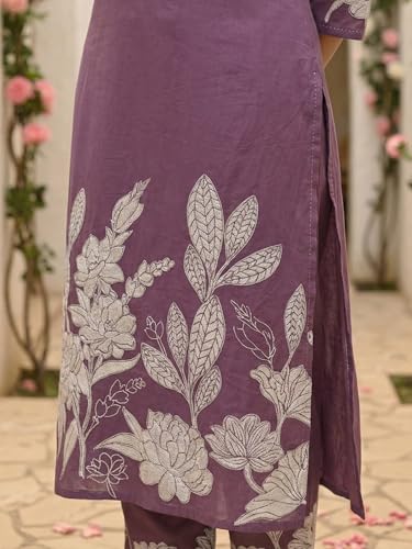 Image of INDO ERA Women's Pure Cotton Floral Printed Straight Kurta & Pant Set (IEAI12023)