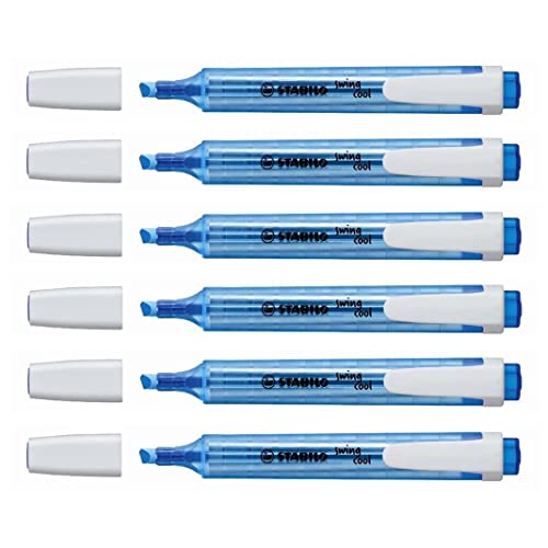 Surligneur de poche STABILO swing cool bleu en lot de 6 avec pointe biseautée