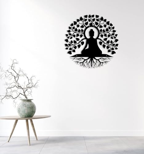 Image of Saifix Buddha Metal Wall Art for Home Decor | Laser Cut Iron Wall Hanging | Meditation Room, Living Room, Yoga Studio & Spiritual Interior Decoration | Rust-Proof Matte Finish Panel(24 inch)
