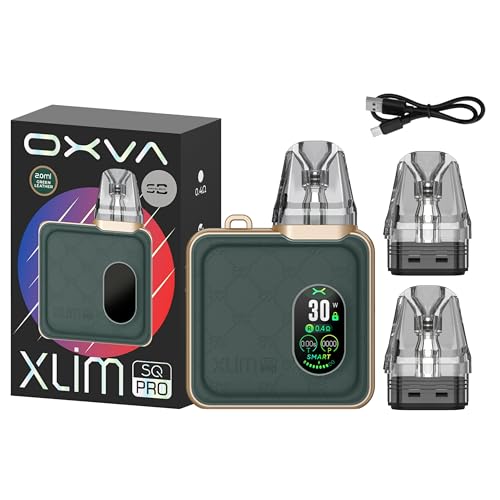 Oxva Xlim SQ Pro Vape Kit [Green Leather] - Available in 12 colours - 2A Fast Charge (45 mins) 1200mAh Battery 30W 0.96 TFT Smart & Power Modes - Compatible with All Xlim Pods - No Nicotine