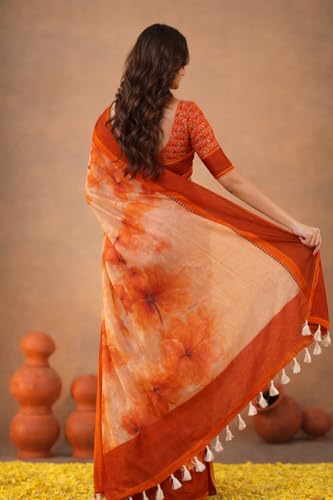 Image of Jack & Jini Women's Floral Print Pure Georgette Saree with Blouse Piece | Soft Casual & Festive Drape | Gift for Mother, Wife.