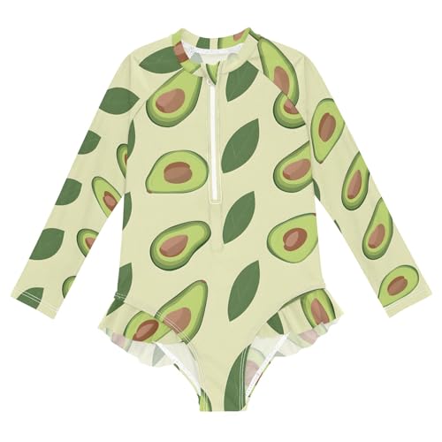 ALAZA Toddler Swimsuit Girl Bathing Suit Swimwear Rash Guard Avocado Light Green Long Sleeve 3T