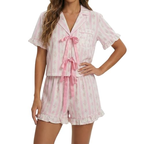 Pyjama rayé femme ensemble short chemise nuit fluide mode homewear