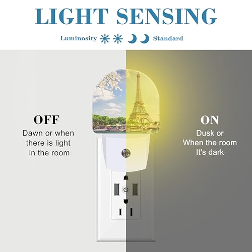 Image of Plug in Night Lights Eiffel Tour Over Seine River Nightlight Plug Into Wall Dusk to Dawn Sensor LED Night Light for Kid Girls Boys Room Decor, Hallway, Kitchen, Bathroom, Nursery, Stairs