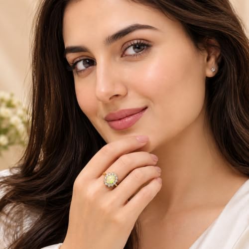 Image of Princess Diana Inspired Halo Birthstone Ring for Women Girls | Pure 925 Sterling Silver with AAA+ Natural Gemstone | 18K Gold-Plated | Best Gift for Birthday, Anniversary, or Valentine�s Day