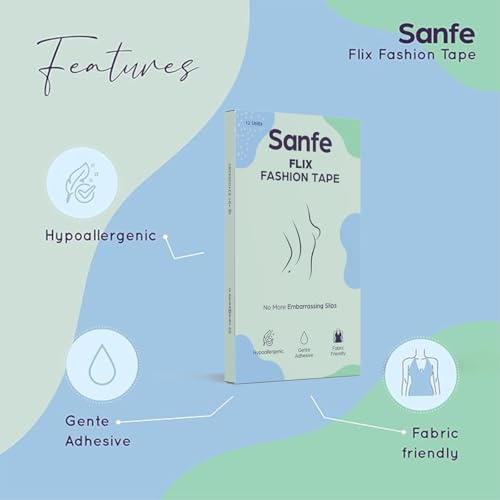 Image of Sanfe Flix Fashion Tape for Body & Clothing | Double-Sided Lingerie & Dress Tape | Hypoallergenic, Gentle Adhesive, Fabric-Friendly | Pack of 12