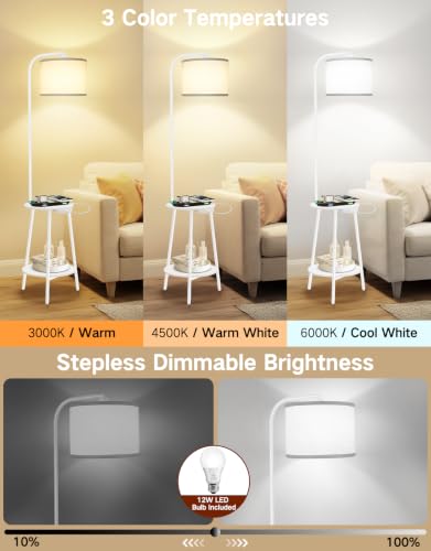 Lámpara de pie LED regulable con mesa auxiliar USB para salón 2