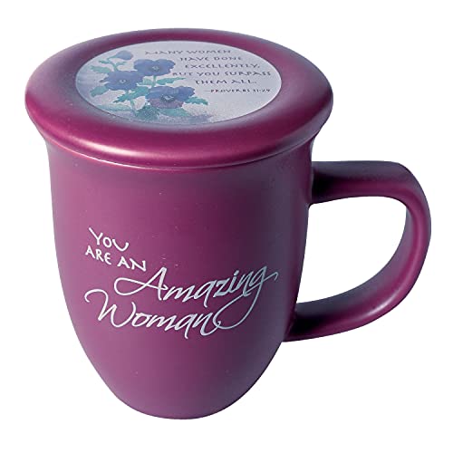 Taza de cerámica con tapa 14 oz color violeta miniatura 1