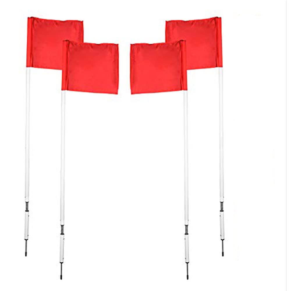 Kosma set of 4 Corner Flags | Football Training Corner Flags pole - Spring loaded White Pole 5ft x 25mm with Red Flag