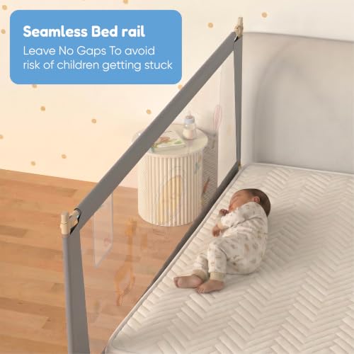 Image of Cherilo Baby Bed Protector Side Walls | (6.5ft / 200cm), 1 Side | Foldable & Height Adjustable Bed Railing for Baby Safety | Breathable Mesh, Kids-Friendly Prints | Grey (Pack of 1)