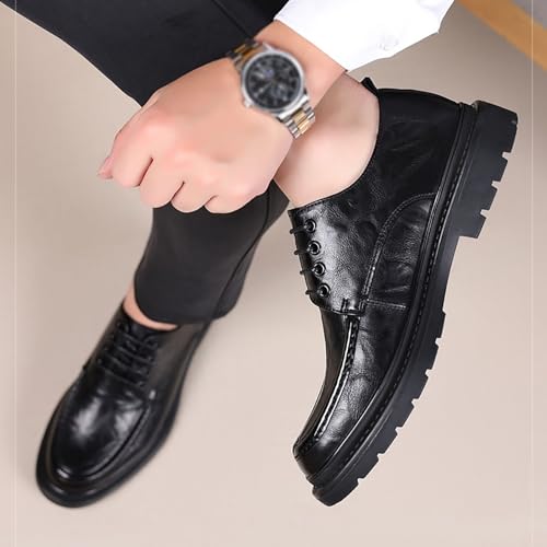 Men's Business Dress Slip-On Leather Shoes, British Style Thick Sole Breathable Casual Hand-Worn Texture, Comfortable & Stylish for Office & Casual Wear3