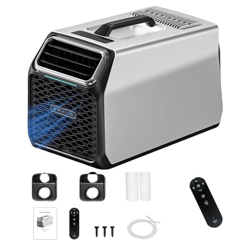 Tragbare Klimaanlage Camping 5000 BTU für Zelt und Wohnmobil, DC Klimaanlage mit Kompressor, Selbstverdunstung, Timer und Schlafmodus für Transporter, LKW, kleine Räume (Silber)