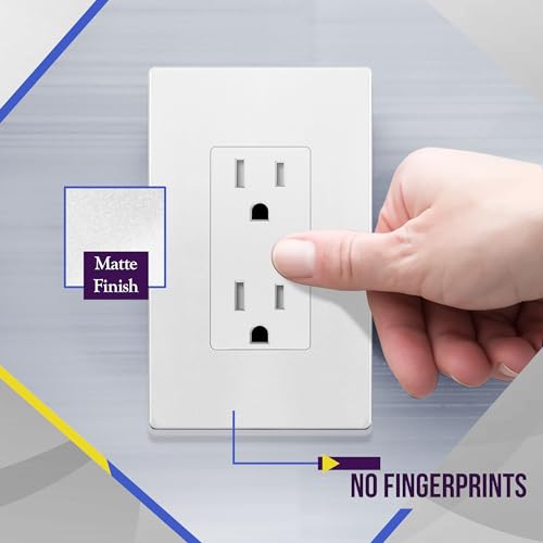 Image of ENERLITES 20 Pack Matte White Decorator Receptacle with Screwless Wall Plate, Standard Electrical Wall Outlet, 15A 125V, Self-Grounding, 2-Pole, 3-Wire, UL Listed, 61502-TR-MWSID, Tamper Resistant