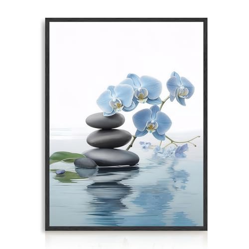 Dazzlewall Art Mural Zen Serein, Impressions sur Toile d'Orchidée Bleue Apaisante et de Pierres Empilées pour Yoga, Méditation, Spa, Bureau, Chambre et...