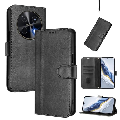 Pzwoxukhov Compatible with Huawei Nova 12i Case Cover,Compatible with Huawei Nova 13i with Card Slot,Stand Holder,PU Leather flip Shockproof Case Cover Black