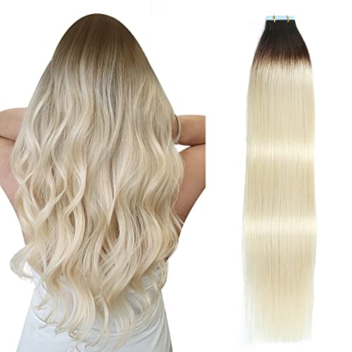 Image of SUYYA Tape In Hair Extensions Human Hair 16 Inch #T2 /60 Brown to Blonde