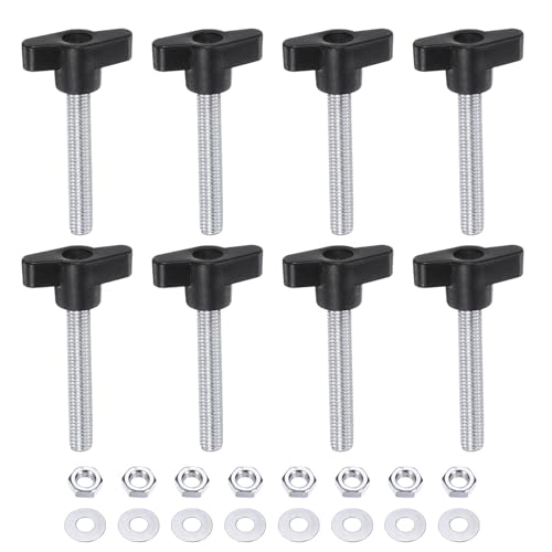 HARFINGTON 8pcs Tee Wing Knobs M8 x 55mm Metric Thread 36mm Z/T Head Plastic Handles Thumb Screws Hand Clamping Threaded Stud Knob Grip Thumbscrew with Nuts Washers, Black